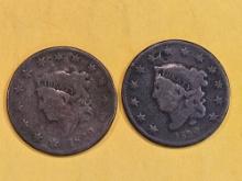1829 and 1832 Coronet Head Large Cents