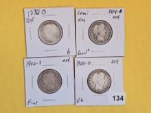 Four Semi-Key and Better Date Barber Quarters ing Good to Fine