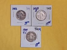 1923, 1929-S and 1917 type 1 Standing Liberty Quarters