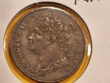 1825 Great Britain farthing in About Uncirculated