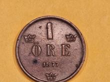1877 Sweden one ore in Extra Fine