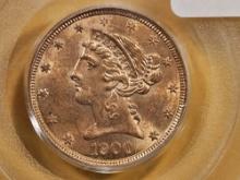 GOLD! PCGS 1900 GOLD Liberty Head Five Dollars in Mint State 62