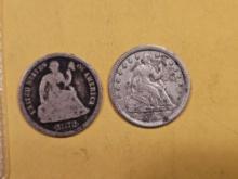1872 and 1853 Seated Liberty Half-Dimes