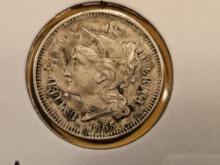 1865 Three cent Nickel in About Uncirculated