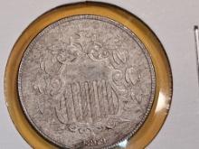 1869 Shield Nickel in Choice Uncirculated - details