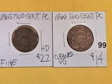 1865 and 1866 Two Cent pieces