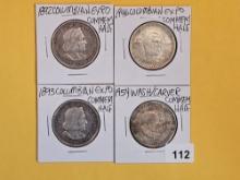 Four mixed silver Commemorative Half Dollars