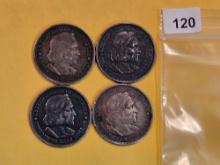 Four Columbian Commemorative Half Dollars