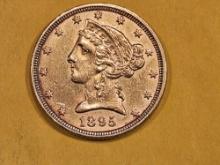 GOLD! Brilliant About Uncirculated plus 1895 Liberty GOLD Five Dollars