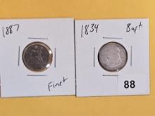 1887 Seated and 1834 Capped Bust Dimes