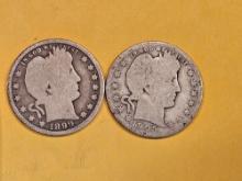 1899-S and 1905-S Barber Quarters