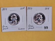 Two GEM Proof 1954 Washington Quarters