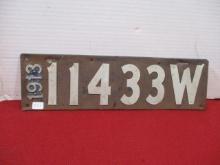 *1913 Wisconsin Metal License Plate