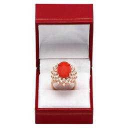 14k Rose Gold 6.43ct Coral 2.43ct Diamond Ring