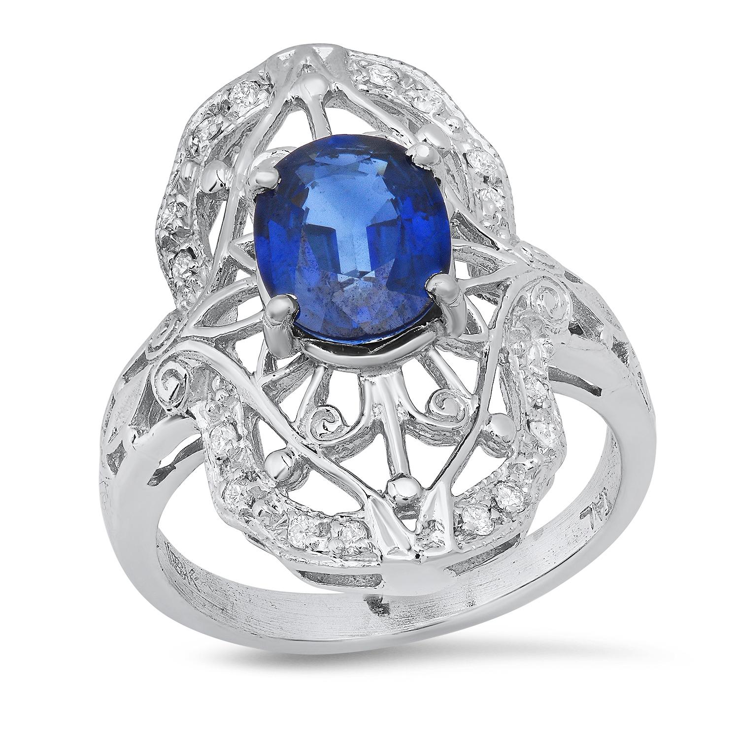 18K White Gold Setting with 1.82ct Sapphire and 0.15ct Diamond Ladies Ring