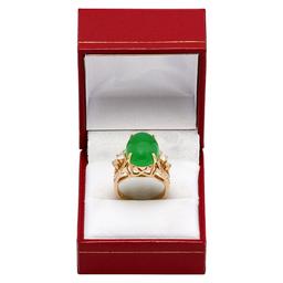 14k Yellow Gold 9.41ct Jade 1.27ct Diamond Ring