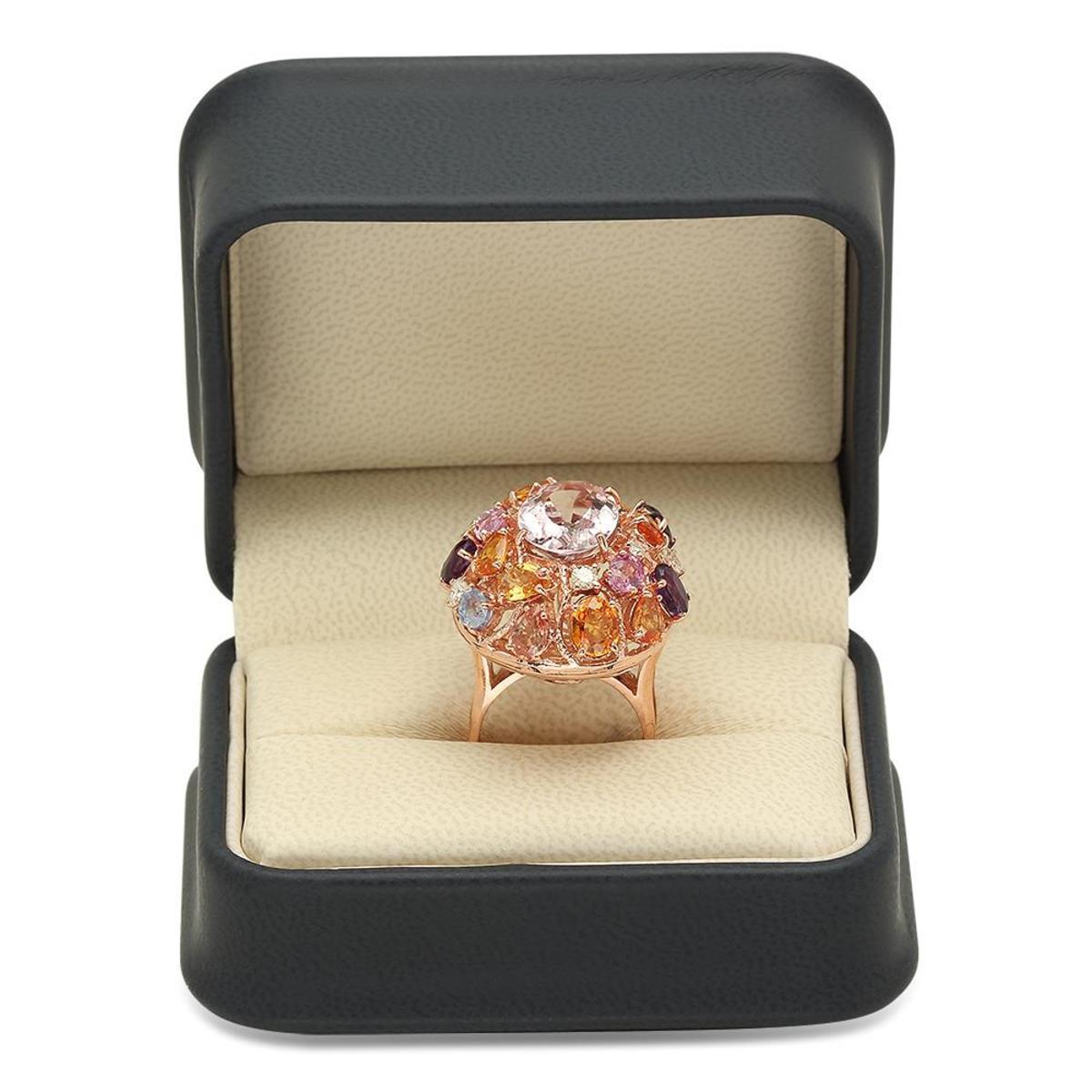 14K Rose Gold 7.57ct Morganite 6.00ct Sapphire and 0.51ct Diamond Ring