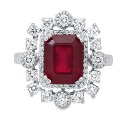 14K White Gold Setting with 4.75ct Ruby and 1.0ct Diamond Ladies Ring