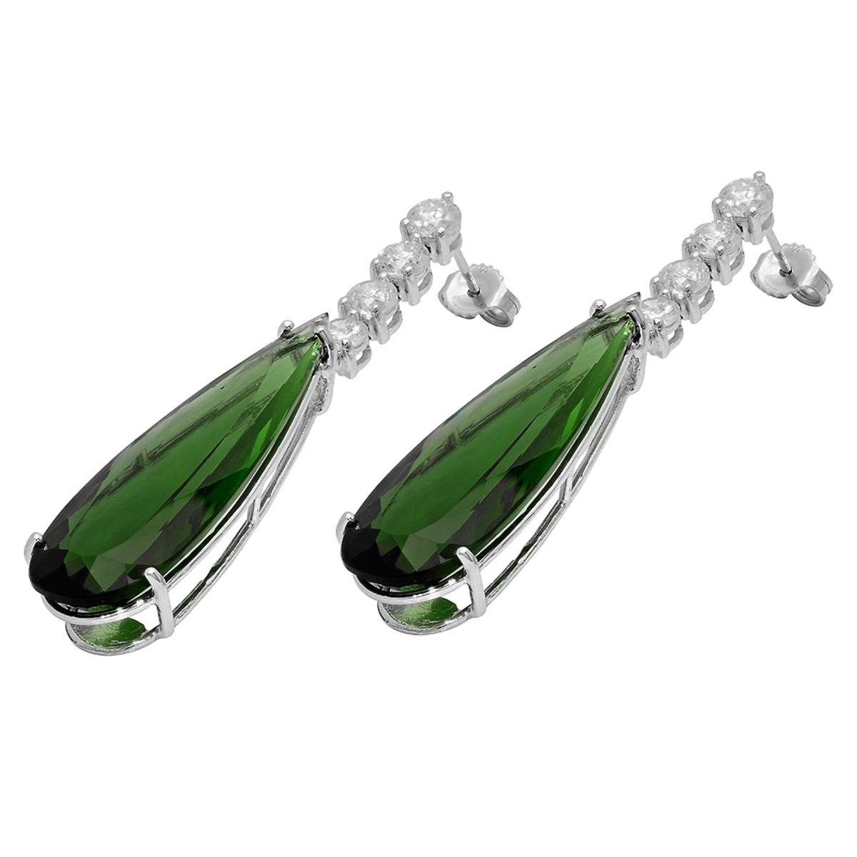 14k White Gold 26.14ct Tourmaline 2.25ct Diamond Earrings