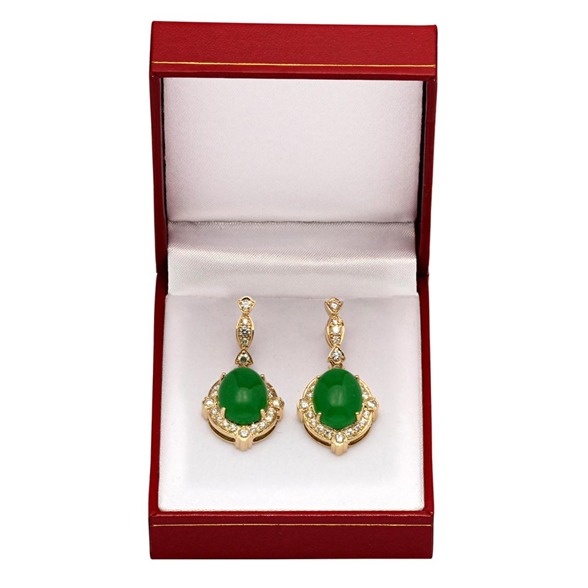 14k Yellow Gold 18.31ct Jade 1.87ct Diamond Earrings