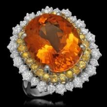 14K White Gold 10.62ct Citrine 0.98ct Sapphire and 1.34ct Diamond Ring