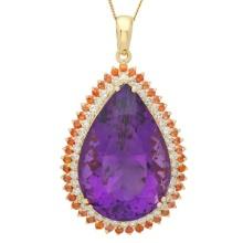 14K Gold 53.06ct Amethyst 2.20ct Sapphire 1.69ct Diamond Pendant