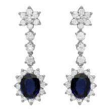 14k White Gold 3.34ct Sapphire 2.63ct Diamond Earrings