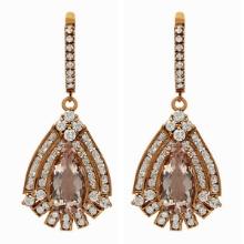 14k Rose Gold 6.75ct Morganite 3.14ct Diamond Earrings