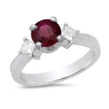 18K White Gold Setting with 0.92ct Ruby and 0.38ct Diamond Ladies Ring