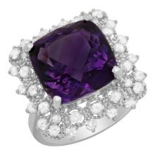 14k White Gold 7.68ct Amethyst 0.90ct Diamond Ring