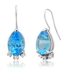14K White Gold Setting with 10.95ct Blue Topaz and 0.30ct Diamond Earrings