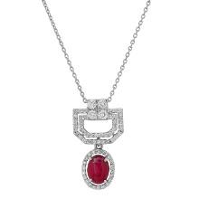 14K White Gold Setting with 1.1ct Cabochon Ruby and 0.90ct Diamond Pendant