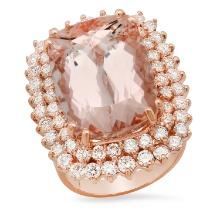 14K Rose Gold with 17.46ct Morganite and 2.66ct Diamond Ladies Ring