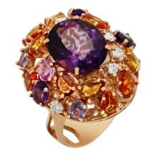 14k Rose Gold 8.75ct Amethyst 6.14ct Multi-Stone 0.76ct Diamond Ring