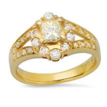 18K Yellow Gold Setting with 0.60ct Princess Cut Center Diamond and 1.06tcw Diamond Ladies Ring