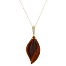 14K Rose Gold Setting with 4.95ct Tiger's Eye Quartz and 0.18ct Diamond Ladies Pendant