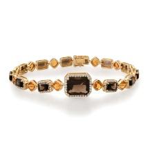 14K Yellow Gold Setting with 10.5ct Smokey Quartz, 4.12ct Citrine and 0.54ct Diamond Bracelet