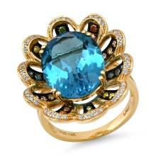 14K Yellow Gold Setting with 10.57ct Blue Topaz and 0.68ct Diamond LALI" Designor Ring"