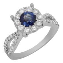 14k White Gold 0.75ct Lab Created Sapphire 0.82ct Diamond Ring