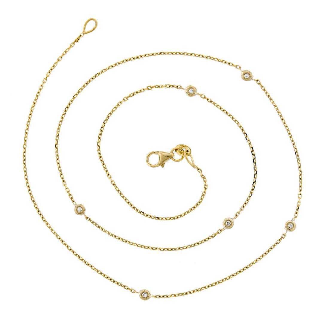 14K Yellow Gold .12 ctw 6 Bezel Station Round Diamond by the Yard Chain Necklace