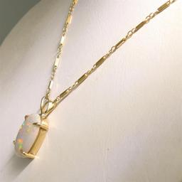 14k Yellow Gold Large 17x10.5mm 5 ctw Oval Opal Solitaire Pendant w/ Vintage Cha