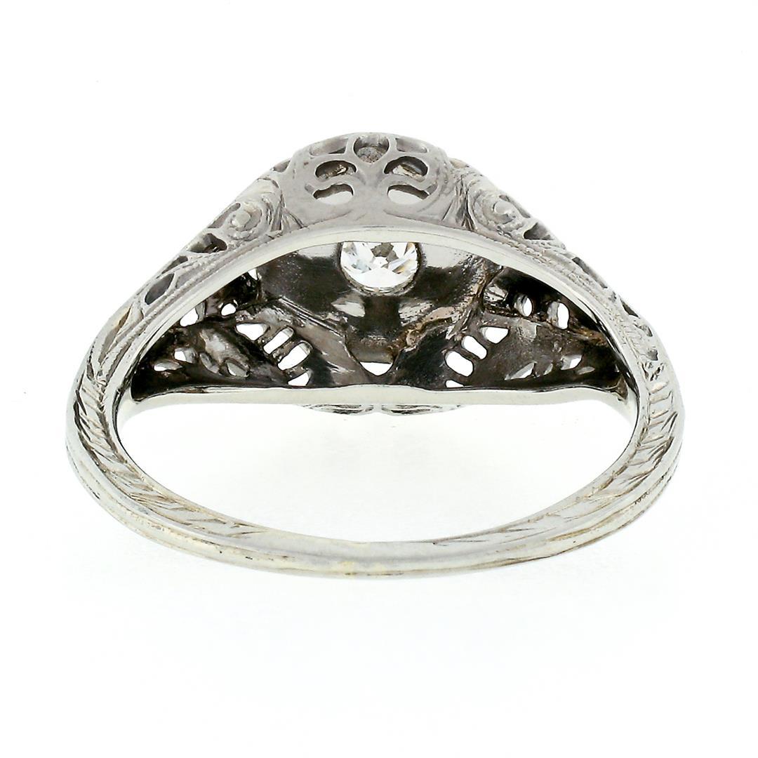 Antique Art Deco 18k White Gold .21 ctw Diamond Solitaire Filigree Engagement Ri