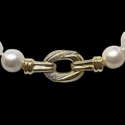 Pearl and Diamond Necklace - 14KT Yellow Gold