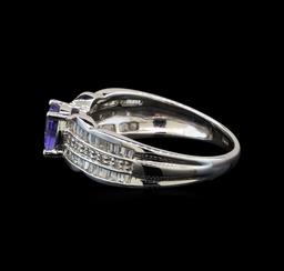 14KT White Gold 0.85 ctw Tanzanite and Diamond Ring