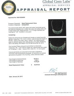12.27 ctw Tsavorite Garnet and Diamond Chest Plate Necklace - 14KT Yellow And Wh