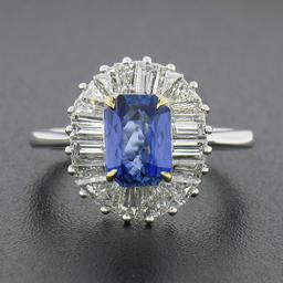 Platinum & 18k Gold GIA Burma NO HEAT Sapphire Baguette Diamond Ballerina Ring