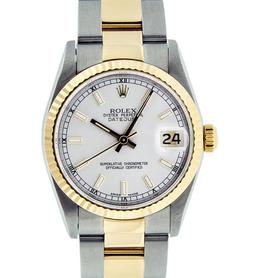 Rolex Ladies Quickset Midsize 31MM 18K Yellow Gold And Steel Silver Index Oyster