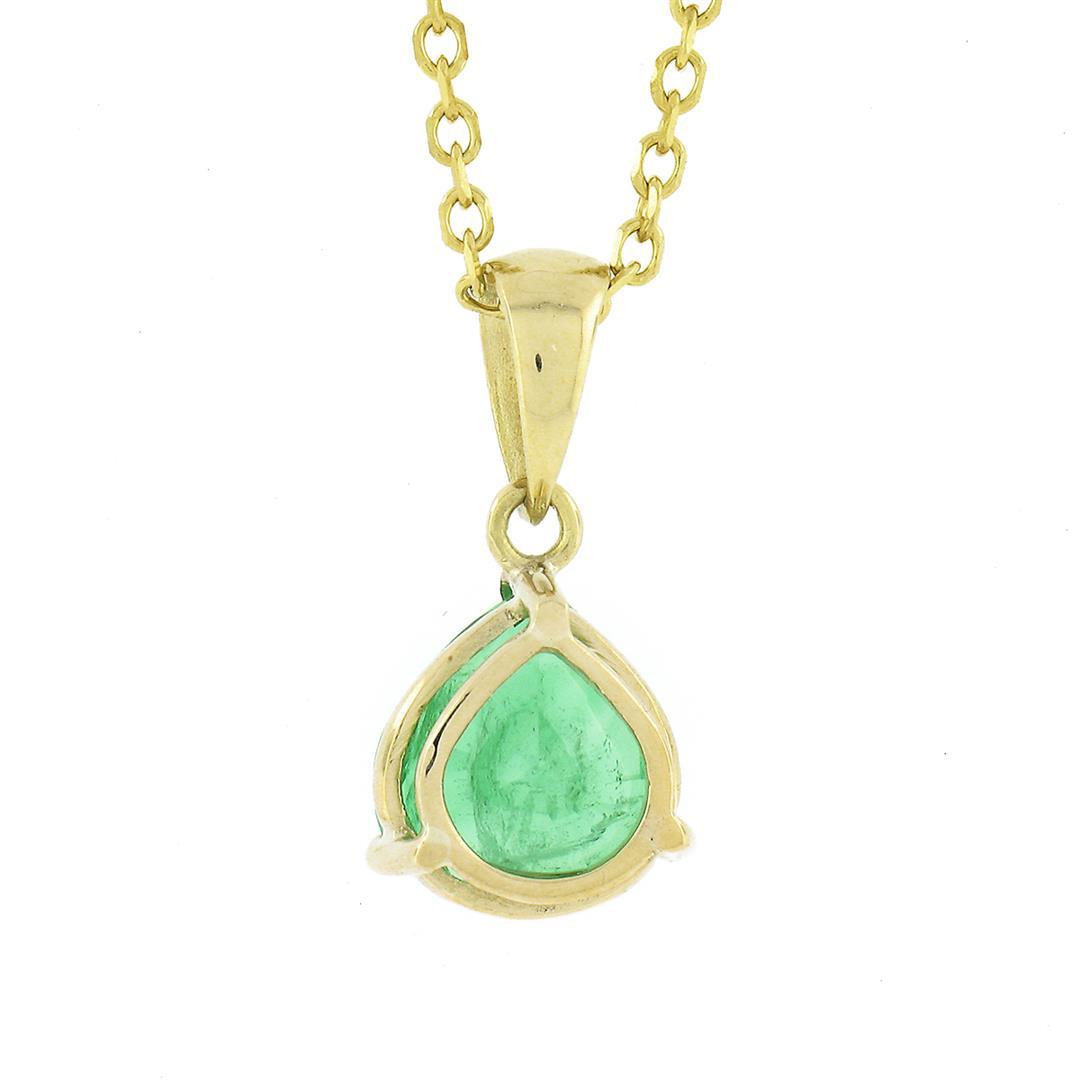 NEW 18k Gold 2.14 ctw GIA Wide Pear Teardrop Emerald Solitaire Pendant & 14k Cha