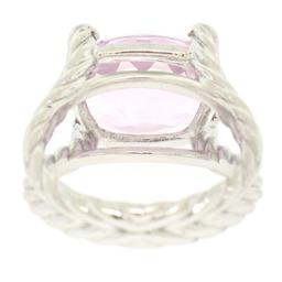 14k White Gold Twisted Cable 8.5 ctw Oval Kunzite Solitaire Ring 4 Diamond Accen