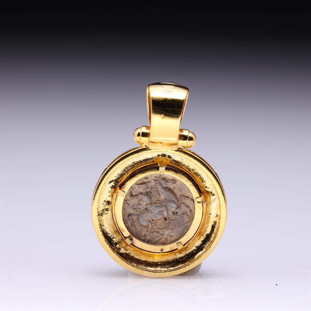 18k Yellow Gold Tourmaline & Greek Coin Pendant